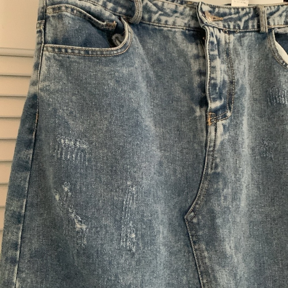 ONEDNA Ann Arbor Denim Maxi Skirt Women’s Blue Jean Front Slit Raw Edge Size L - Picture 4 of 14